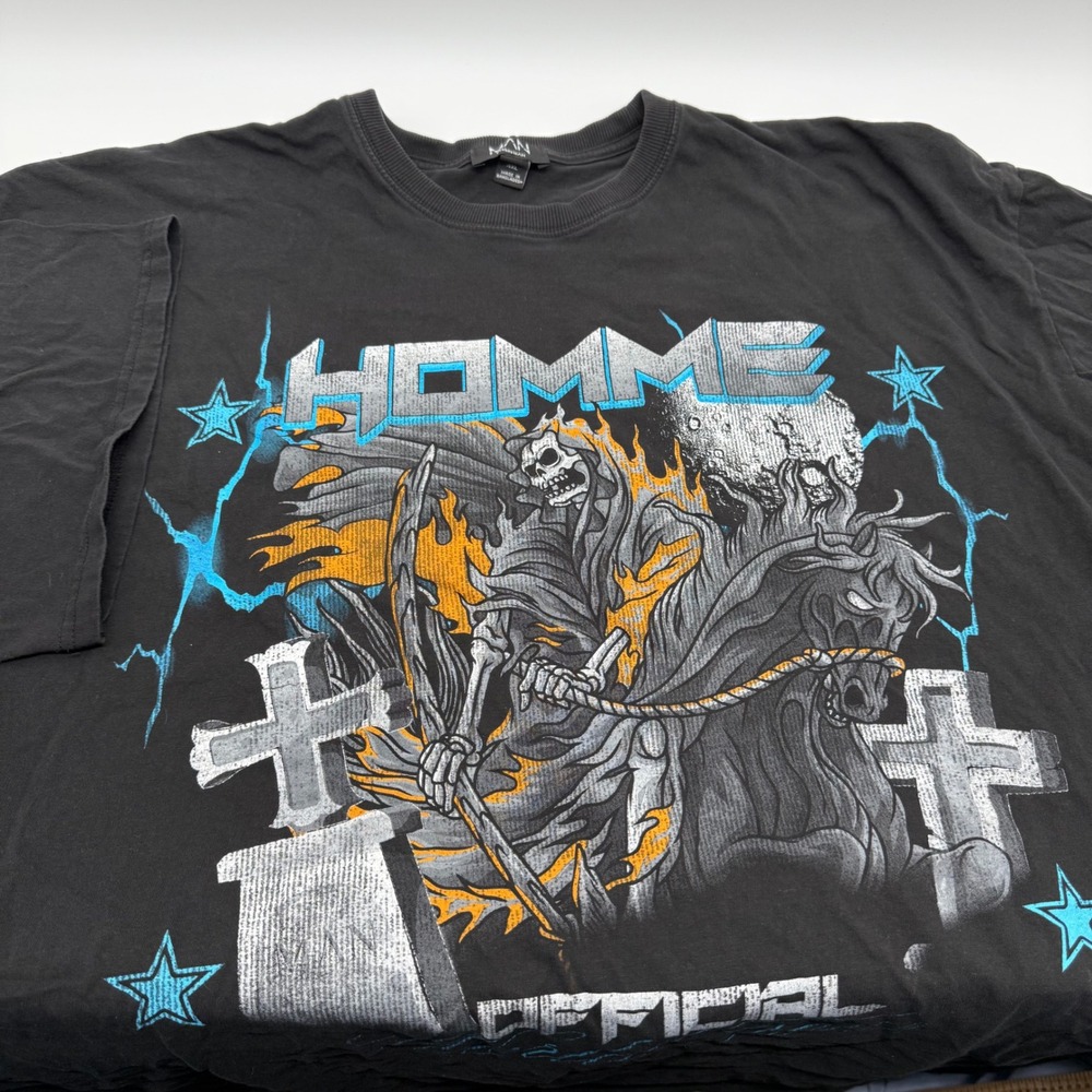 BoohooMAN Homme Official World Tour Graphic T-Shirt Black 4XL Grim Reaper Rider